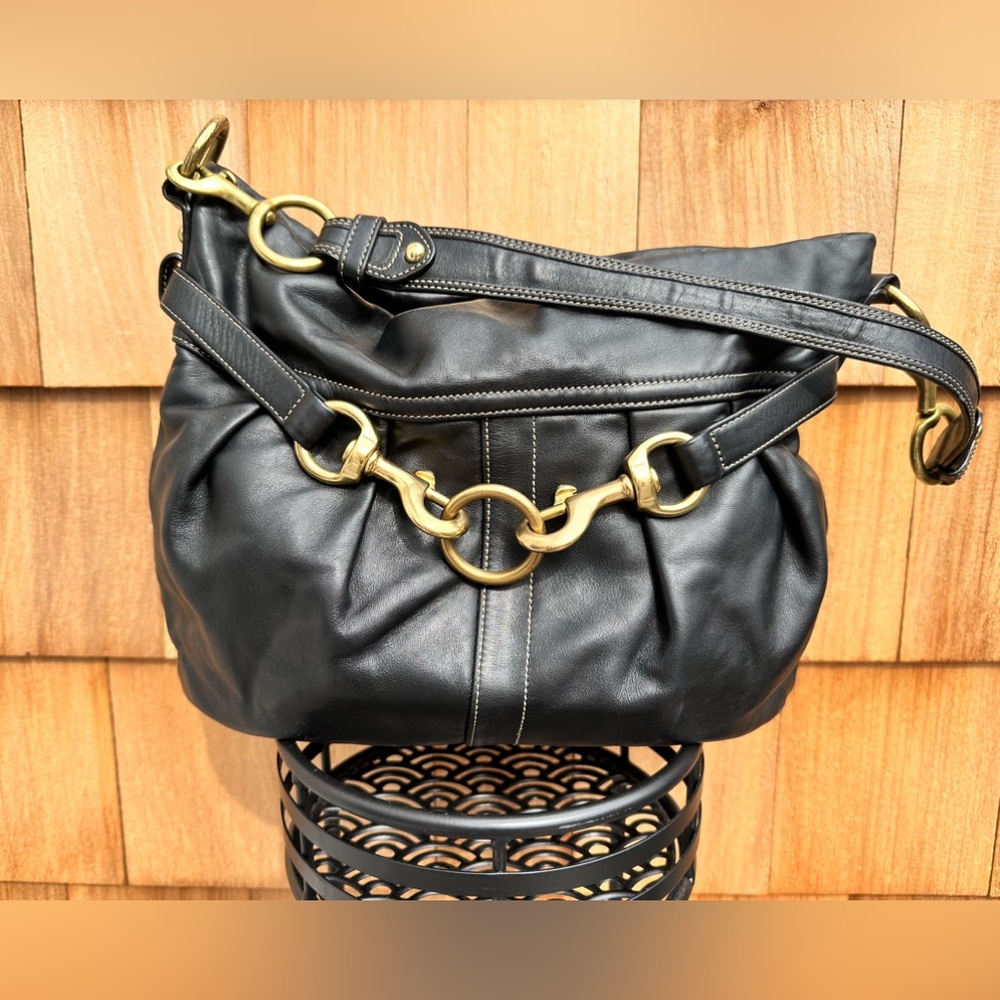 Vintage COACH Black Soft Leather Pleated Ergo Hamptons Belted Hobo Bag